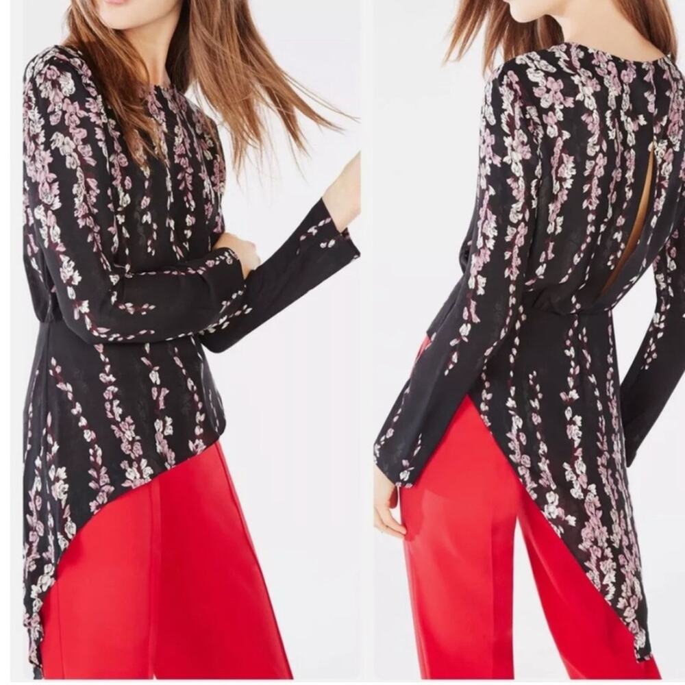 BCBGMaxAzria Eugenie Floral Print Asymmetrical Top Size XS